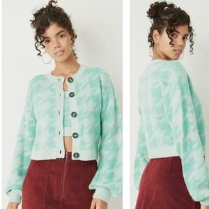 NWT Wild Fable Mint Houndstooth Button Front Knit Cardigan Sweater